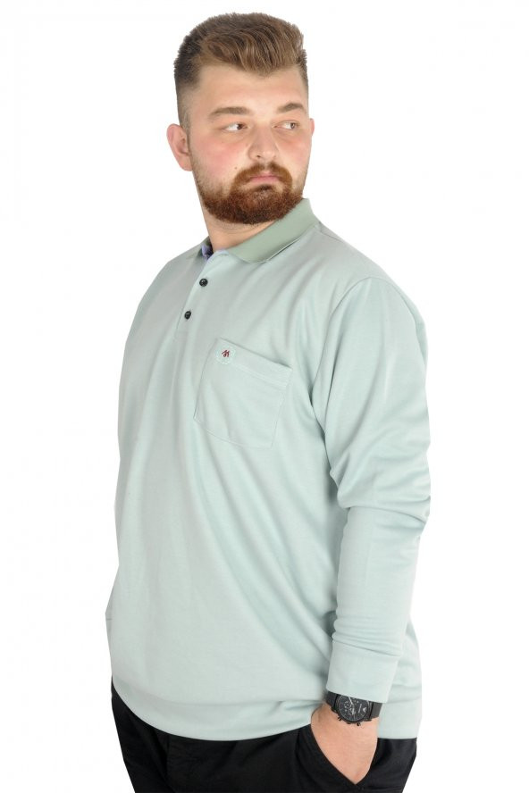 Mode XL Erkek Uzun Kol Polo Cepli İnterlok M 22460 Su Yeşili - 2