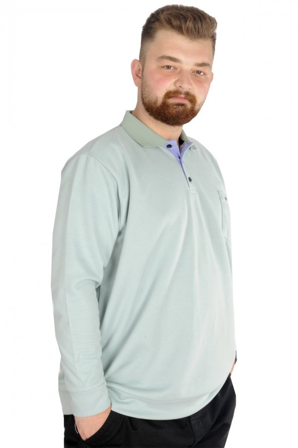 Mode XL Erkek Uzun Kol Polo Cepli İnterlok M 22460 Su Yeşili - 3