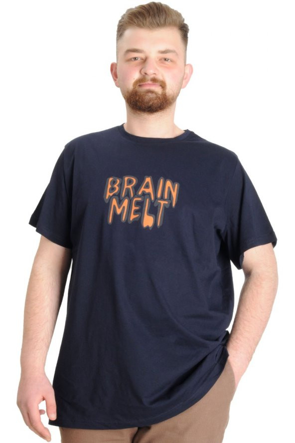 Mode XL Büyük Beden Erkek T-shirt BRAIN MELT 23141 Lacivert