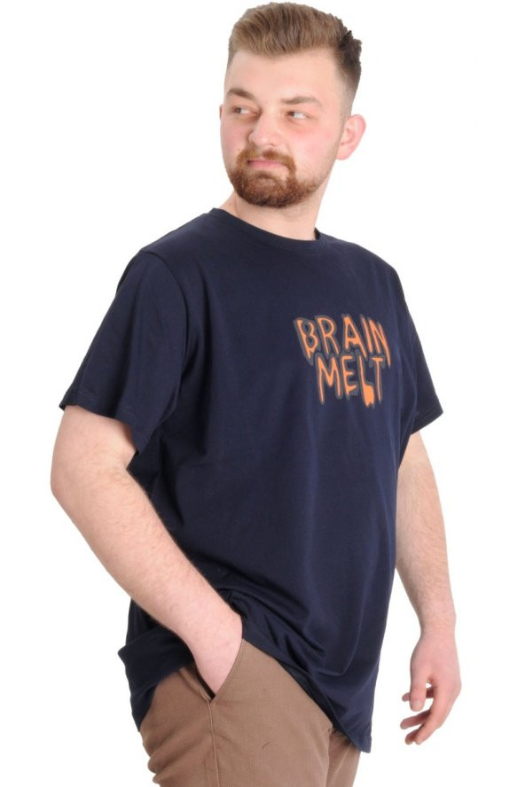 Mode XL Büyük Beden Erkek T-shirt BRAIN MELT 23141 Lacivert - 2