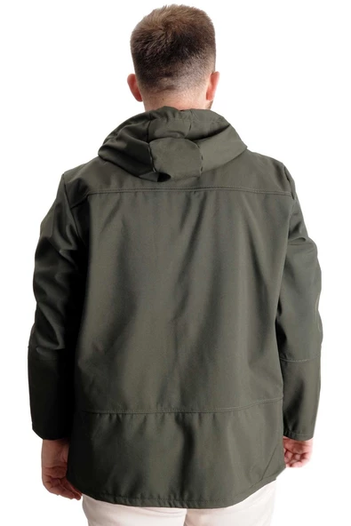 Mode XL Büyük Beden Erkek Kapüşonlu Mont Waterproof Softshell 21235 Haki - 6