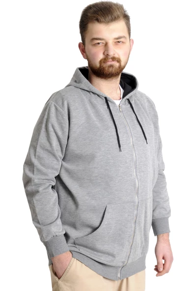 Mode XL Erkek Hırka Kapson Fermuarlı Steel Interlock 21600 Gri Melanj - 4