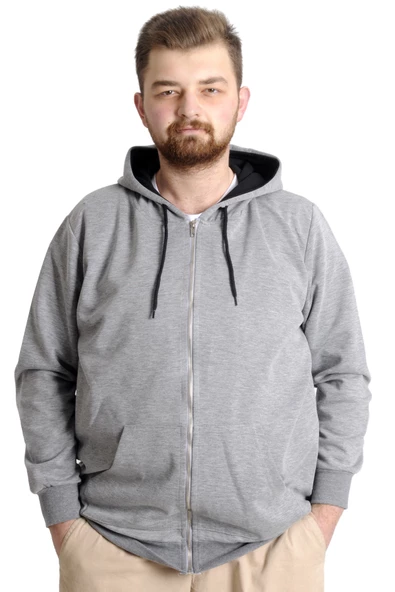 Mode XL Erkek Hırka Kapson Fermuarlı Steel Interlock 21600 Gri Melanj - 6