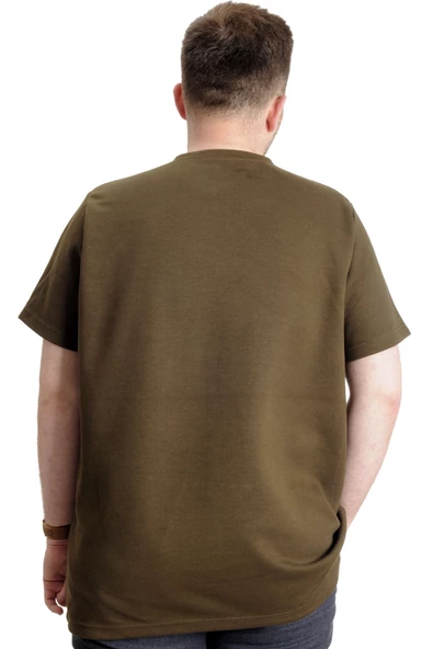 Mode XL Büyük Beden Erkek T-shirt Bisiklet Yaka INTERLOK 23162 Haki - 4