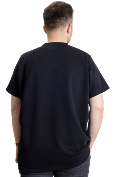 Mode XL Büyük Beden Erkek T-shirt Bisiklet Yaka INTERLOK 23162 Lacivert - Resim 4