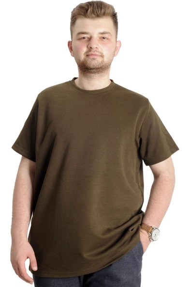 Mode XL Büyük Beden Erkek T-shirt Bisiklet Yaka INTERLOK 23162 Haki