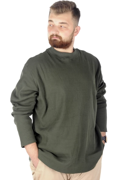 Mode XL Büyük Beden Uzun Kol Yarım Balıkçı Kazak 22558 Haki - 3