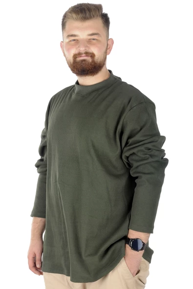 Mode XL Büyük Beden Uzun Kol Yarım Balıkçı Kazak 22558 Haki - 2