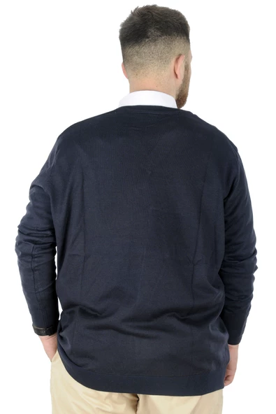 Mode XL Büyük Beden Kazak V Yaka 22206 Lacivert - 3