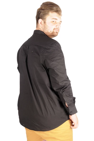 Mode XL Büyük Beden Erkek Klasik Cepli Gömlek Likralı 20350 Siyah - Resim 5