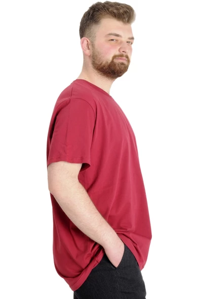 Mode XL Büyük Beden T-Shirt V Yaka Likralı 20150 Bordo - Resim 8