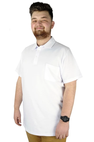 Mode XL T-Shirt Polo Yaka Cepli Klasik 20550 Beyaz - 4