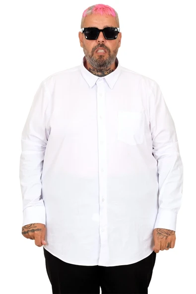 Mode XL Büyük Beden Erkek Klasik Cepli Gömlek Likralı 20350 Beyaz - Resim 7