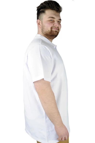 Mode XL T-Shirt Polo Yaka Cepli Klasik 20550 Beyaz - 2