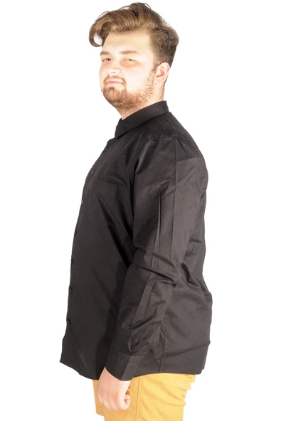 Mode XL Büyük Beden Erkek Klasik Cepli Gömlek Likralı 20350 Siyah - Resim 3