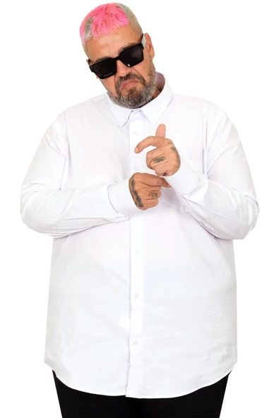 Mode XL Büyük Beden Erkek Klasik Cepli Gömlek Likralı 20350 Beyaz - Resim 8