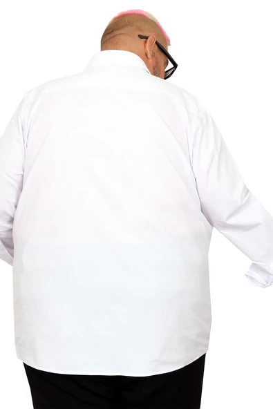 Mode XL Büyük Beden Erkek Klasik Cepli Gömlek Likralı 20350 Beyaz - Resim 10