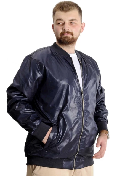 Mode XL Büyük Beden Erkek Kolej Mont Fermuarlı Jesica 22612 Lacivert - 4