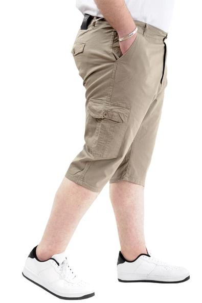 Mode XL Büyük Beden Erkek Kapri Klasik 21401 Bej - Resim 4