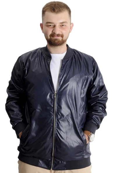 Mode XL Büyük Beden Erkek Kolej Mont Fermuarlı Jesica 22612 Lacivert