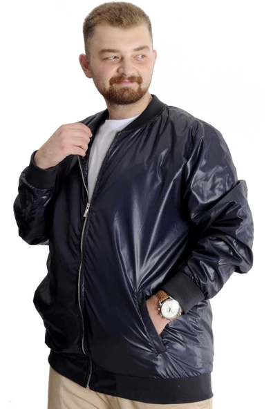 Mode XL Büyük Beden Erkek Kolej Mont Fermuarlı Jesica 22612 Lacivert - 3