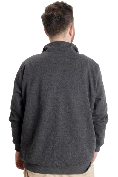 Mode XL Buyuk Beden Erkek Hırka Fermuarlı Stell Dik Yaka 20571 Antramelanj - 4