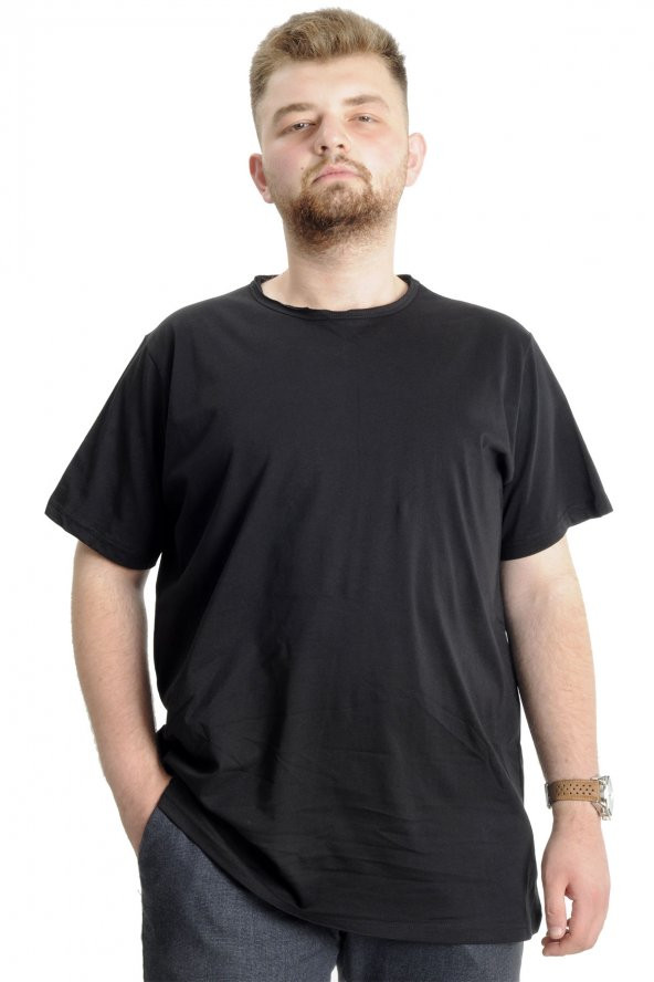 Mode XL Büyük Beden Erkek T-shirt Pis Yaka Basic 23035 Siyah