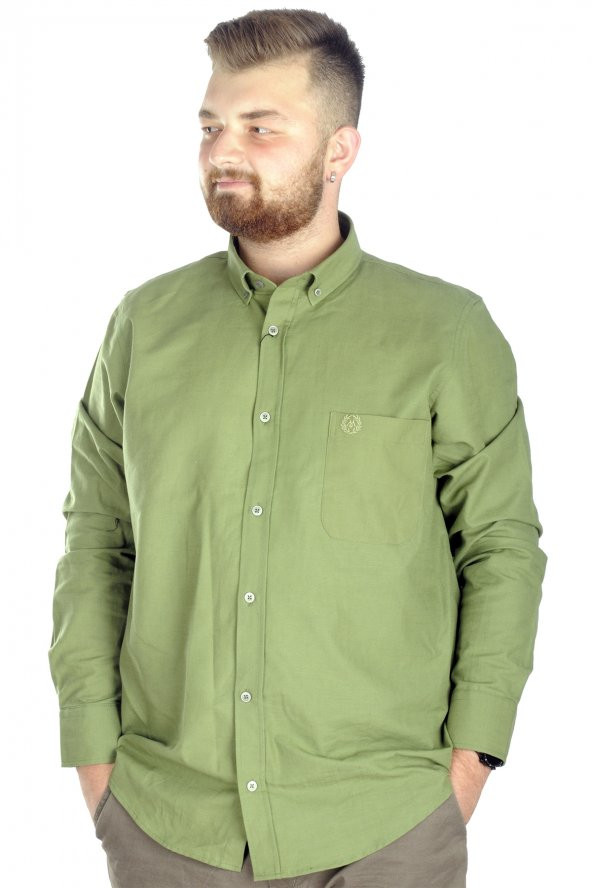 Mode XL Büyük Beden Erkek Keten Cepli  Gömlek 20386K Yeşil