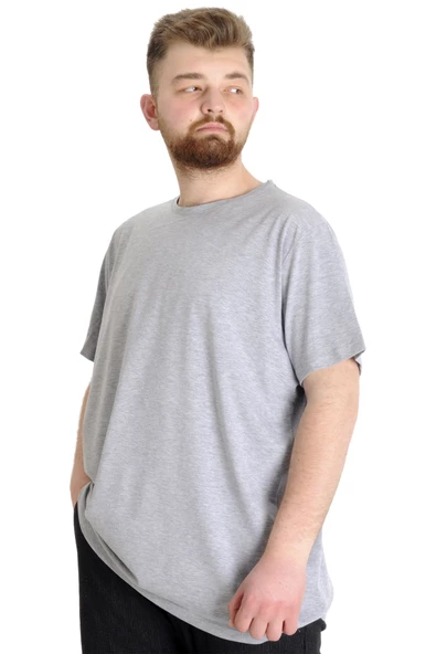 Mode XL Büyük Beden Likralı T-shirt Bisiklet Yaka 20149 Grimelanj - Resim 3