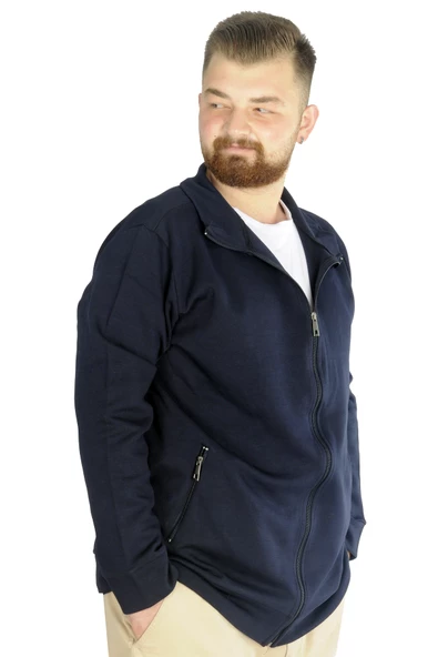 Mode XL Buyuk Beden Erkek Hırka Fermuarlı Stell Dik Yaka 20571 Lacivert - 2