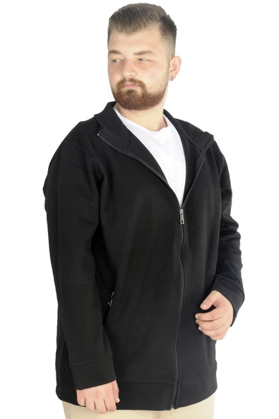 Mode XL Buyuk Beden Erkek Hırka Fermuarlı Stell  Dik Yaka 20571 Siyah - 2