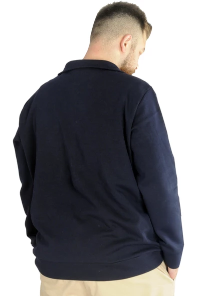 Mode XL Buyuk Beden Erkek Hırka Fermuarlı Stell Dik Yaka 20571 Lacivert - 3
