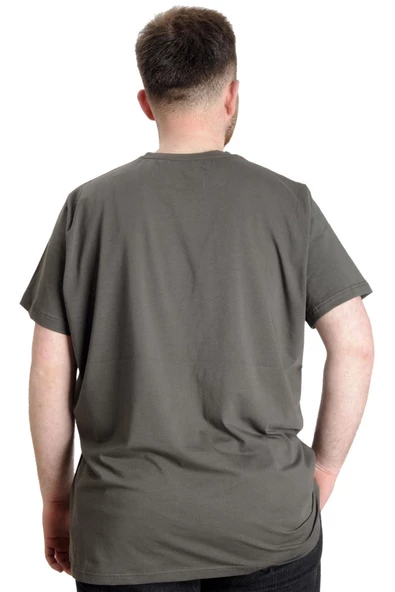 Mode XL Büyük Beden T-Shirt V Yaka Likralı 20150 Haki - 4