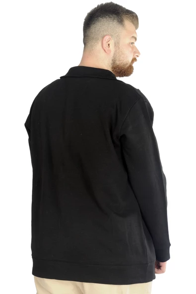 Mode XL Buyuk Beden Erkek Hırka Fermuarlı Stell  Dik Yaka 20571 Siyah - 4