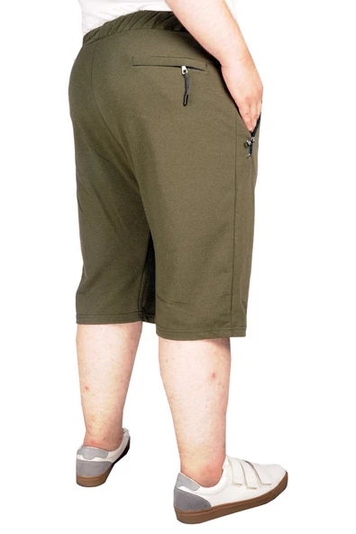 Mode XL Büyük Beden Fermuarlı Kapri Recycle B21015 Haki - Resim 2