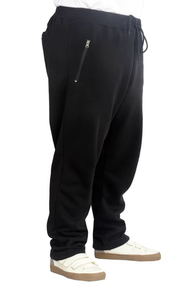 Mode XL Büyük Beden Eşofman Altı Fermuarlı Düz Paça 22507 Siyah - Resim 3