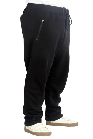 Mode XL Büyük Beden Eşofman Altı Fermuarlı Düz Paça 22507 Siyah - Resim 7