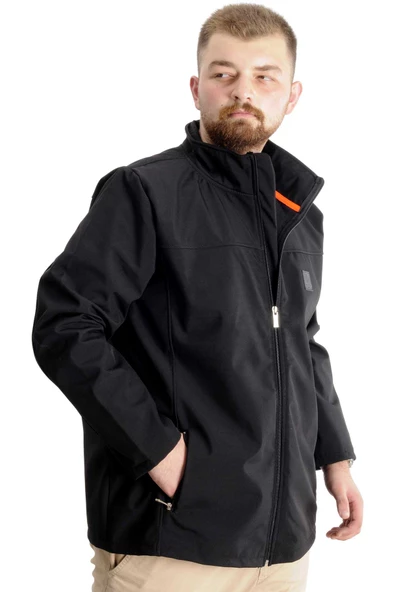 Mode XL Büyük Beden Erkek Mont Waterproof Softshell 21232 Siyah - 11
