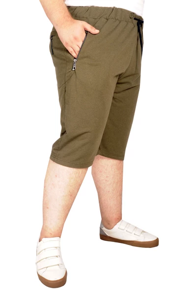 Mode XL Büyük Beden Fermuarlı Kapri Recycle B21015 Haki - Resim 3