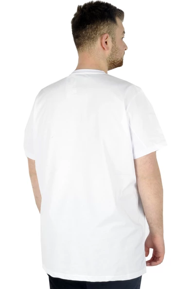 Mode XL Büyük Beden Erkek Tshirt V Yaka Basic 20032 Beyaz - Resim 8