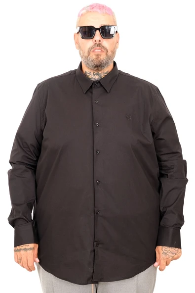 Mode XL Büyük Beden Erkek Klasik Gömlek Likralı 20351 Siyah - Resim 9