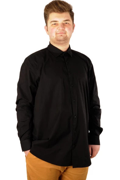 Mode XL Büyük Beden Erkek Klasik Gömlek Likralı 20351 Siyah - Resim 2