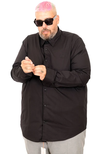 Mode XL Büyük Beden Erkek Klasik Gömlek Likralı 20351 Siyah - Resim 11