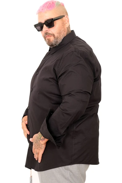 Mode XL Büyük Beden Erkek Klasik Gömlek Likralı 20351 Siyah - Resim 10