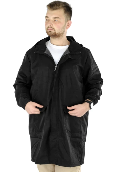 Mode XL Büyük Beden Erkek Yağmurluk Kapşonlu 22700 Siyah - 2