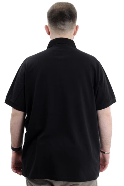Mode XL Battal Beden Erkek Tshirt Polo Yaka Cepli Klasik Pike 20552 Siyah - Resim 11