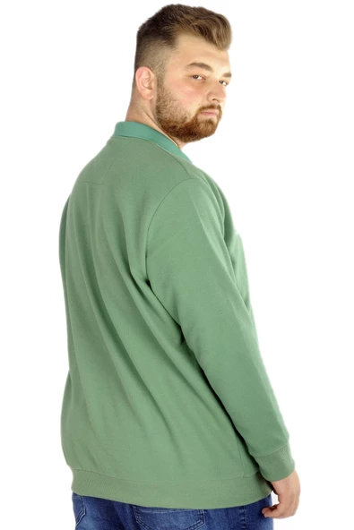 Mode XL Erkek Uzun Kol Polo Wild Soul Waffle 22449 Su Yeşili - Resim 3