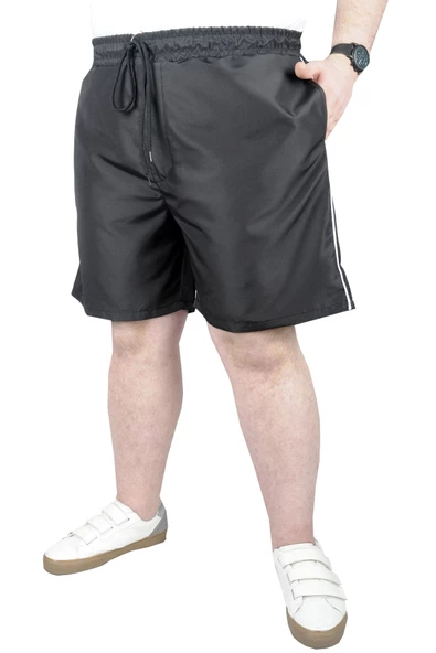 Mode XL Büyük Beden Deniz Şortu White Line 21451 Siyah - Resim 4