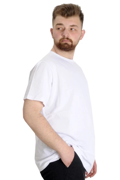 Mode XL Büyük Beden Likralı T-shirt Bisiklet Yaka 20149  Beyaz - Resim 8