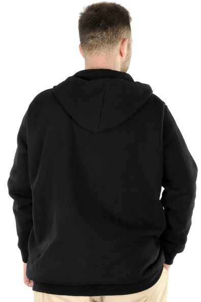 Mode XL Büyük Beden Erkek Sweatshirt Zippered Recycle B20533 Siyah - Resim 8